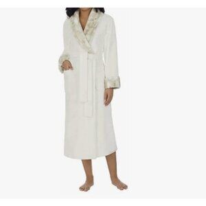 Carole Hochman Ladies' Plush Wrap Robe Faux Fur Trim Lux Ivory Cream New XXL
